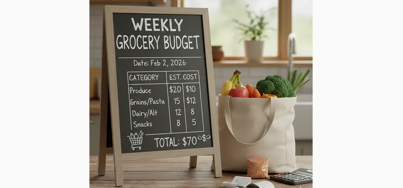 Grocery budget planning with receipts and calculator