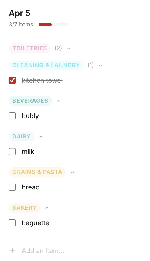 Shared grocery list